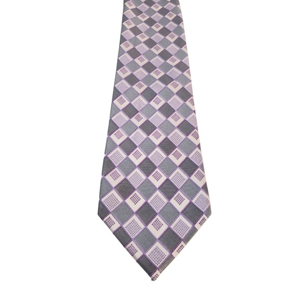 Michael Kors Mens Tie Necktie Designer Luxury Gray Purple White Geometric - Picture 2 of 12
